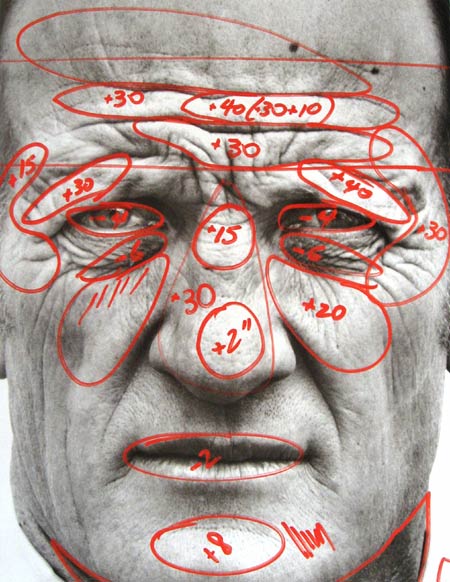 Detail of instruction's to the printer made by Ruedi Hoffmann based on Avedon's comments
